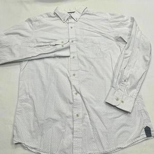 Roundtree & Yorke Mens Black White Polka Dot Size Large Button Down Shirt Casual